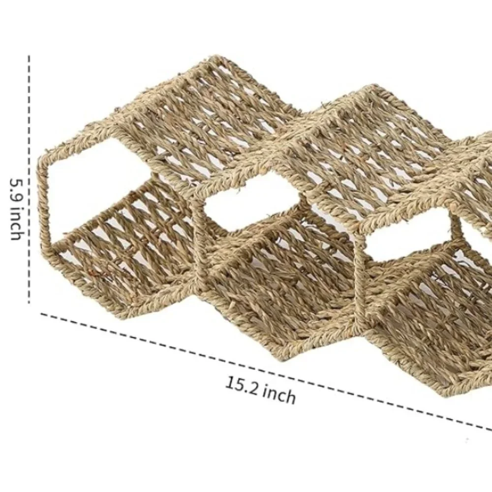 NEMSHIN Natural Seagrass Handmade Tabletop Wine Holder Bottle Rack 1 Layer